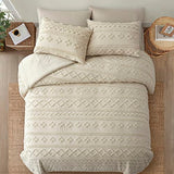 Oli Anderson Beige King Comforter Set Tufted Geometry Bedding Set King 3 Pieces, Boho Shabby Chic Comforter with 2 Pillowcases Oli Anderson