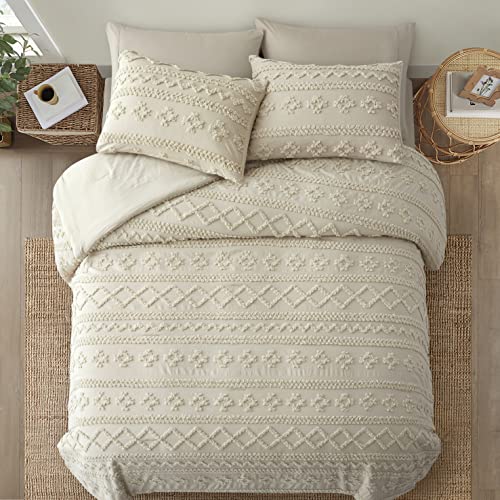 Oli Anderson Beige Queen Comforter Set Tufted Bedding Set Queen 3 Pieces, Boho Shabby Chic Comforter with 2 Pillowcases (Beige,Queen) Oli Anderson