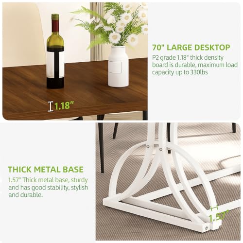 YITAHOME 70.3 Inch Modern Minimalist Dining Table for 6-8, Sturdy Wooden Table with Geometric White Metal Legs, for Dining Room, Kitchen, Conference Room YITAHOME