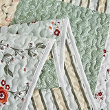 Patchwork Quilt Set Twin Size, 2 Pieces Green White Floral Plaid Design Summer Bedspread Coverlet Set, Soft Microfiber Reversible Lightweight Bed Cover for Kids (68" x 86", 1 Quilt+ 1 Pillow Sham) Flysheep