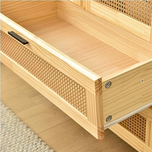 Pine Wood Closet with Rattan Doors and Two Drawers (Natural) Woodpeckers Furniture And Mattress