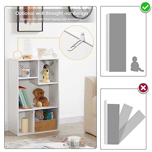 VECELO 5 Cube Modern Bookcases, 3 Tier Bookshelves, 31 Inch High Cubby Storage Organizer, Shelf Hight Up to 12.8 Inches Suit for Most Books, Vertical or Horizontal Use Available,Pearl White VECELO