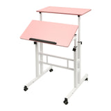 Kreiaoer Height Adjustable Table, Small Adjustable Standing Desk with Wheels Home Office Workstation, Portable Rolling Desk Laptop Cart for Standing or Sitting (Pink) Kreiaoer