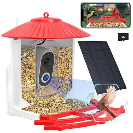 Tinllaans Bird Feeder with Camera,Smart Bird Feeder Camera with Solar Panel,2.5K HD Wild Bird Camera AI Identify Bird Species Auto Capture Videos & Tinllaans