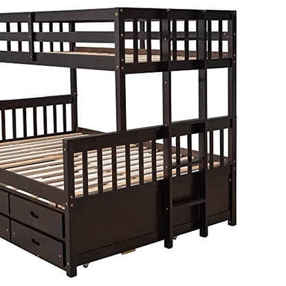 Harper & Bright Designs Espresso Twin Over Full Bunk Bed with Trundle and Storage Drawers - WoodArtSupply