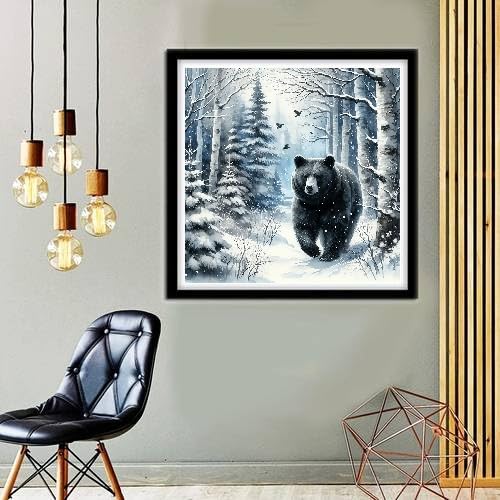 MOMDEDP Diamond Painting Kits for Adults -Forest Bear DIY 5D Diamond Art Kits Full Drill Winter Diamond Dots Paintings with Diamonds Gem Art and Crafts for Beginners Home Decor 12x12inch Animal MOMDEDP