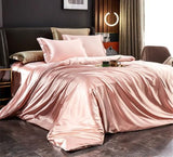 Solid Silk Bedding Set with Duvet Cover Bed Sheet Pillowcases Luxury Satin Single Double Bedsheet Queen Twin Size Generic