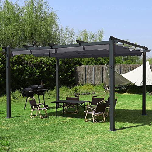 MUPATER 10' X 13' Outdoor Retractable Aluminum Pergola with Weather-Resistant Canopy for Backyard Deck Garden Grey MUPATER