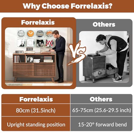 47" Large Record Player Stand with Sliding Doors, Mid Century Modern Vinyl Record Storage Display Cabinet Up to 350 LPs, Turntable Media Console for Living Room Bedroom(Walnut) Forrelaxis