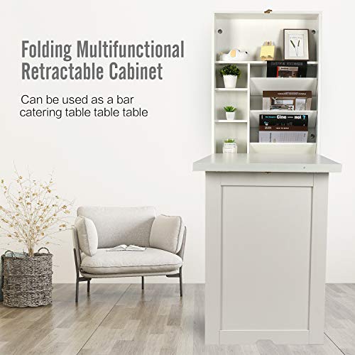 YUSING Wall Mounted Table, Fold Out Convertible Desk Multi-Function Computer Desk Writing Desk Home Office Wood Wall Floating Desk with Large Storage Area YU YUSING