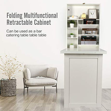 YUSING Wall Mounted Table, Fold Out Convertible Desk Multi-Function Computer Desk Writing Desk Home Office Wood Wall Floating Desk with Large Storage Area YU YUSING
