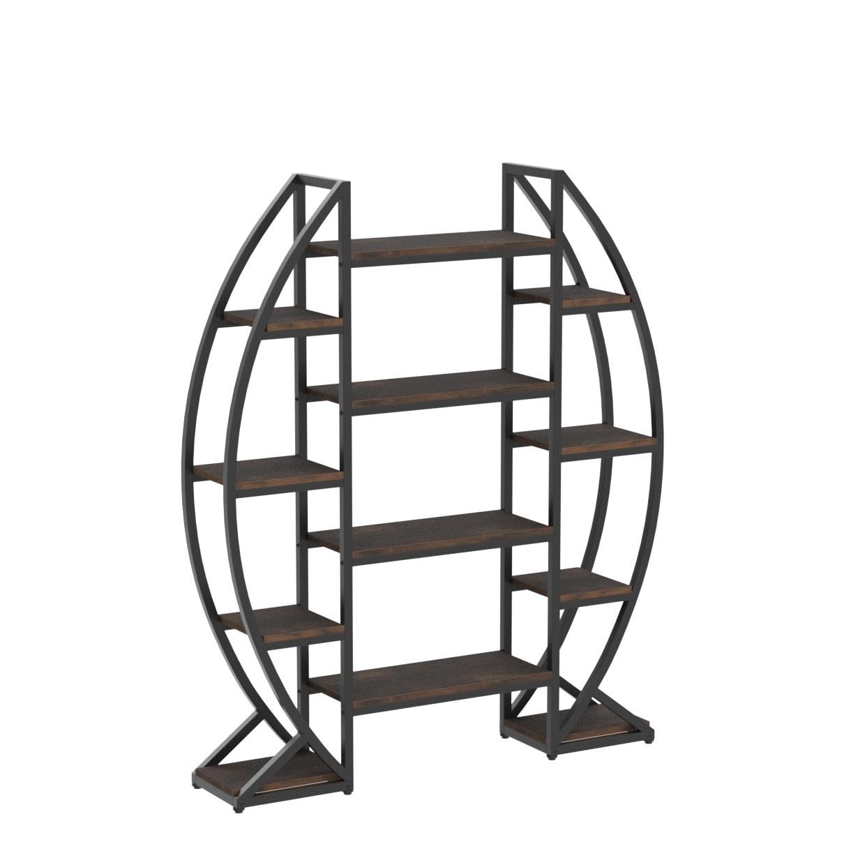 Tribesigns 55" Industrial Oval 5-Tier Bookcase - Triple Wide Etagere in Rustic Brown - WoodArtSupply