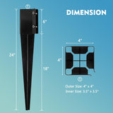 Furnishh Metal Anchor and Stakes - 4x4 Fence Post Holders, Black Ground Post Spikes, 24" Long, Set of 4 Furnishh