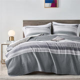 KAKIJUMN Twin Quilt Bedding Set, White and Grey Patchwork Striped Quilt Set, 2 Pieces Soft Lightweight Bedspread Coverlet Set with 1 Pillow Sham(Light Grey,Twin) KAKIJUMN