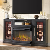Unineo 59 Inch LED TV Stand with 3-Side Glass Fireplace, Modern Media Entertainment Center Console Table for TVs up to 65 Inch with Adjustable Flame & LED Color, 24’’ Fireplace, Highboy, Black Unineo