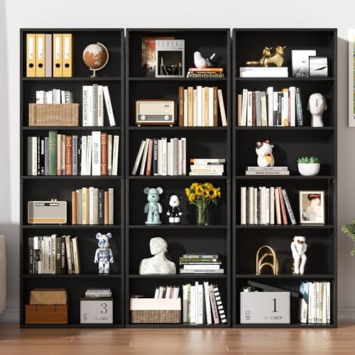 Shintenchi Bookshelf,6-Tier Open Bookcase and Bookshelves,6 Shelf Display Storage Shelves Floor Standing 70.6 inches Tall Bookcase for Home Office, Living Room (Black) Shintenchi