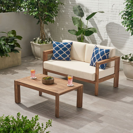 2 Piece Patio Set With Open-Back Loveseat And Coffee Table - Beige / Brown HouseOfZazla