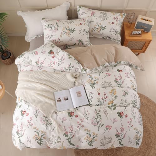 OAITE Duvet Cover King Size - 100% Cotton Comforter Cover Floral Duvet Cover Sets 3-PC, Breathable Duvet Cover with Zipper Closure & Corner Ties OAITE
