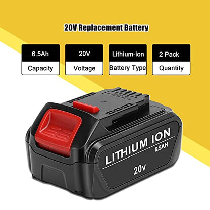 JYJZPB 2 Pack 6.5Ah Replace Battery Compatible for DeWalt 20V MAX Battery DCB200 DCB204 DCB206 DCB206-2 DCB201 DCB203 DCB181 DCB180 DCD/DCF/DCG 20 Volt XR Battery - WoodArtSupply