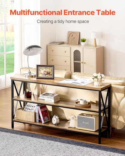VEVOR Narrow Console Table, 55 Inch Entryway Table, 3-Tier Long Hallway Table, Sofa Table with Metal Frame, Console Tables for Entryway, Hallway, Living Room & Bedroom VEVOR