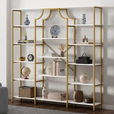 Loomie Gold & White Triple Wide Bookshelf with 13 Open Shelves - Modern Etagere Bookcase for Any Room Loomie