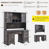 T4TREAM 59" Farmhouse Executive Desk with Hutch,Wood Home Office Computer Desk, Featuring Keyboard Tray,Charging Station,File Drawer, Storage Cabinet,for Work and Study (Dark Rustic Oak) T4TREAM