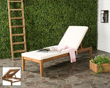 SAFAVIEH Outdoor Collection Montclair Natural Solid Wood/Beige Cushion Adjustable Chaise Lounge Chair (PAT6731A)