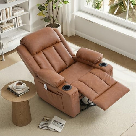 GAOHAPY Rocker Recliner Chair with Heat and Massage,360°Swivel Nursery Recliner Chair for Adults,Oversized Recliner Single Sofa Seat with 2 Cup Holders and Side Pocket (Brown) GAOHAPY