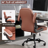 Nexthro Executive Office Chair PU,Leather Office Chair with Wheels,360° Swivel Rolling Chair with Padded Arms,Ergonomic Computer Chair with Lumbar Support for Short People Use(Brown) Nexthro