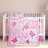 Tudomro 3 Pieces Butterfly Nursery Crib Bedding Set for Girls, Standard Size Bedding Sets with Comforter Fitted Sheet Crib Skirt(Pink) Tudomro
