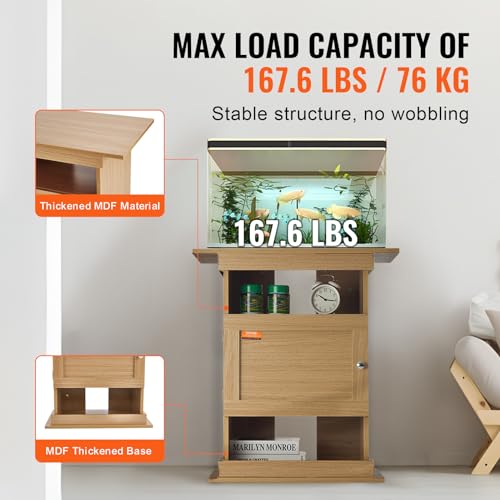 VEVOR Aquarium Stand, 20 Gallon Fish Tank Stand, 25.2 x 15.7 x 28.3 in MDF Turtle Tank Stand, 167.6 lbs Load Capacity, Reptile Tank Stand with Storage, Cabinet and Hardware Kit, Basswood Colo - WoodArtSupply