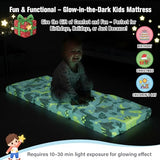 Tiita Foldable Floor Mattress for Kids-Glow in The Dark Toddler Nap Mat with Storage Bag, Portable Toddler Floor Futon for Travel, Daycare, Camping, RV, Playroom, Green Dinosaur Tiita