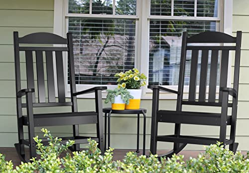 Devoko Rocking Chair Plastic Outdoor Indoor Patio Rocker Chair High Back All Weather Rocker for Patio Backyard Porch Garden (Black) Devoko