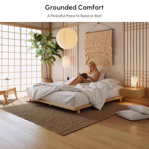 homary Japanese Style Bed Frame, 5.9" Low Profile Tatami Platform Bed Frame with Carbon Steel Slats & Wood-Finished Metal Floor Frame, No Box Spring Needed, Fits King Mattress homary