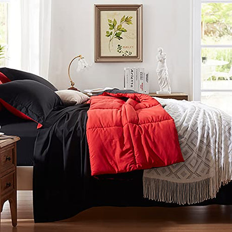 Anluoer Twin Comforter Set 5 Pieces, Black Bed in a Bag Bedding Set with 1 Comforter(68"*88"), 1 Pillow Sham, 1 Pillowcase, 1 Flat Sheet, 1 Fitted Sheet(39"*75") Anluoer