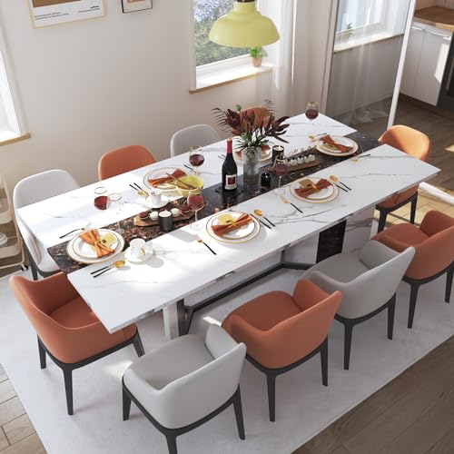 Hlivelood 71In Large Rectangular White Dining Table for 4 5 6 7 8 People w/35 Marble-Color Wood Watrproof Tabletop,Adjustable Leg.6ft Luxurious Family Dinner Table for Office Kitchen Living Room Hlivelood
