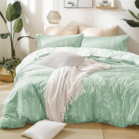 Love's cabin Sage Green Comforter Set Twin - Twin XL Size Comforter Set Dorm Bedding, 2 Pieces Cute Floral Bedding for Women, Soft Reversible Flowers Comforter, 1 Comforter & 1 Pillow Sham Love's cabin
