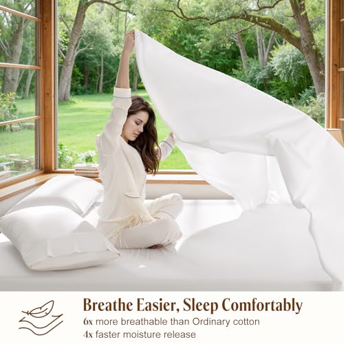 SONORO KATE 100% Egyptian Cotton Sheets, 1800 Thread Count — Sateen Weave Sheets Set, Ultra Soft & Breathable, Luxury 5-Star Hotel Quality Sheets, 16" Deep Pocket, 4-Piece (White,King) SONORO KATE