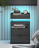 Baoz Nightstand with Gun Drawer, Charging Night Stand with USB and AC Ports, LED Nightstand, NightStands with Gun Drawer, Smart Night Stand with Sliding Top Storage Baoz