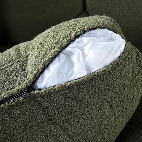 Christopher Knight Home Yadil Teddy Fleece Upholstered 3 Seater Sofa Couch, Wooden Home Sofa Living Room, Comfy Cloud Couch for Bedroom, Home Office, Olive Green Christopher Knight Home