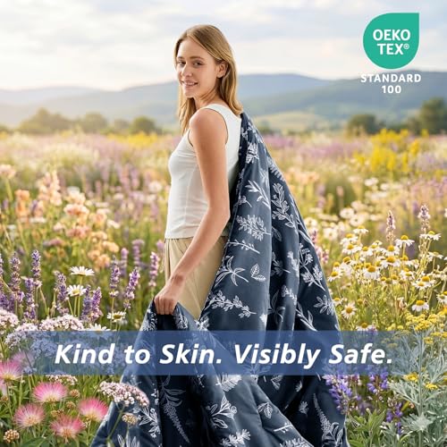 MUXHOMO Navy Blue Bed in a Bag Queen 7 Pieces, Queen Comforter Set Reversible Botanical Flowers Design, Ultra Soft & Breathable Bedding Sets with Comforter, Sheets, Pillowcases & Shams MUXHOMO