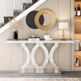 Condemo 55 Inches Mirrored Console Table, Entryway Table with Geometric Base, Modern Sofa Table Behind Couch for Living Room, Accent Table for Hallway, Foyer, Entrance (Silver Mirror) Condemo