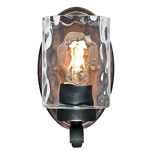 Westinghouse 6331600 Barnwell One-Light Indoor Wall Fixture, Textured Iron and Barnwood Finish with Clear Hammered Glass, 1 - WoodArtSupply