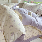 Sedefen Floral Duvet Cover Queen Size Lavender Purple Romantic Flower Bedding Set 3 Pcs Kids Boys Girls Women Spring Aesthetic Green Botanical Soft Breathable Comforter Cover with Zipper Closure Sedefen