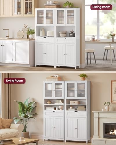 VASAGLE Storage Cabinet, Freestanding Storage Unit with Adjustable Shelves, Drawer, Open Compartments, for Bathroom, Living Room, Kitchen, Cloud White UBBC768WH01S VASAGLE