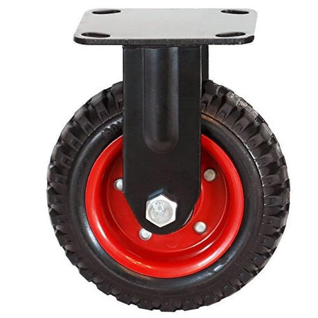 POWERTEC 8 Inch Caster Wheels, Heavy Duty Fixed Plate Casters with Rubber Knobby Tread for Workbench, Dolly, Cart, Trolley, Wagon and Chicken Coop, Large Rubber Castor Wheels, 1PK (17053V) POWERTEC