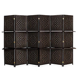 Bonnlo Upgraded Heavy Duty 6FT Tall Rattan Room Divider Screens with Partition Wall 2 Display Shelves, Indoor Folding Screen Dual-Sided Hinges for Home Office (6 Panels) Bonnlo