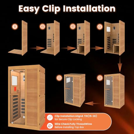 HOMTHING Infrared Sauna,1 Person Red Light Sanua with for Home,950w/110v Full Spectrum Indoor Dry Sauna, Carbon, Heater Panels, Bluetooth Audio, 8-Color Chromotherapy Lights, 35.4"x 31.5"x 66.9" HOMTHING