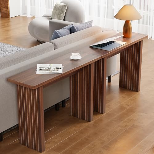 RUSTYER Fluted Entryway Console Table, Wooden Rectangular Sofa Table for Entrance, Narrow Wood Entryway Small Long Entry Table for Hallway, Living Room (Walnut) RUSTYER
