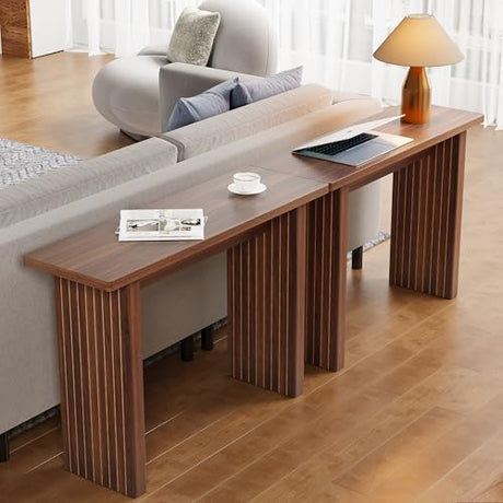 RUSTYER Fluted Entryway Console Table, Wooden Rectangular Sofa Table for Entrance, Narrow Wood Entryway Small Long Entry Table for Hallway, Living Room (Walnut) RUSTYER